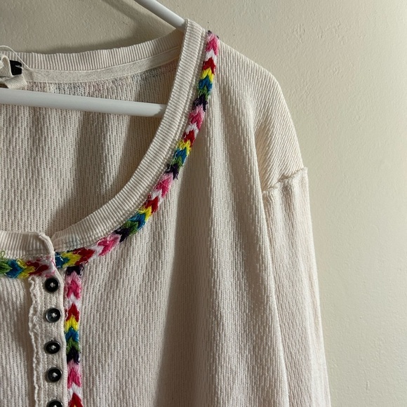 Free People We The Free Rainbow Embroidered Thermal Size Medium Cream - Picture 2 of 7